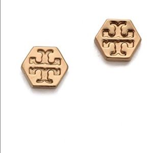 Tory Burch hexagon stud gold earrings